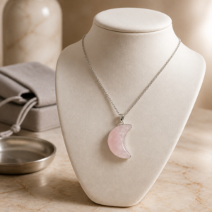 Rose Quartz Crystal Moon Pendant