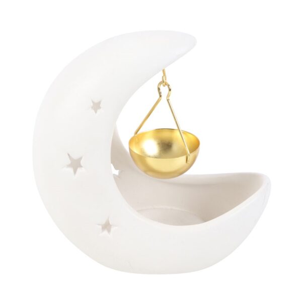 White Crescent Moon Hanging Oil Burner with Gold Dish - Image 4