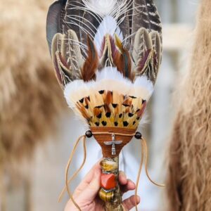 Large Brown Crystal Smudging Feather Fan