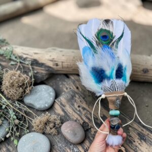 Large Green Crystal Feather Fan