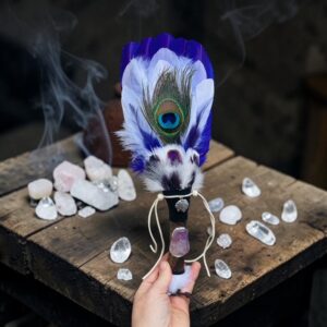 Large Purple Crystal Feather Fan