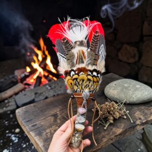 Large Red Crystal Feather Fan