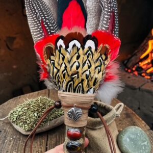 Large Red Speckled Crystal Feather Fan