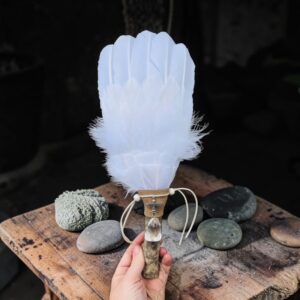 Large White Crystal Feather Fan