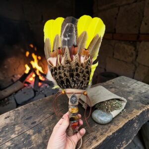 Large Yellow Crystal Feather Fan
