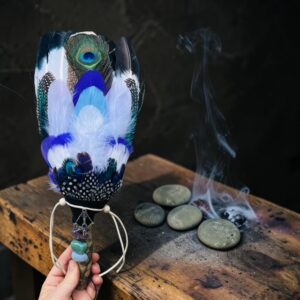 Large Black Crystal Smudging Feather Fan