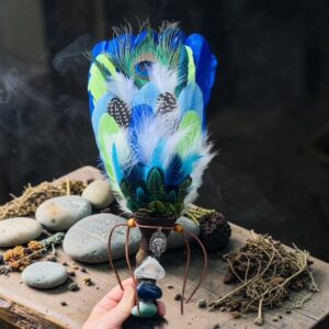 Large Blue Crystal Feather Fan
