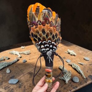 Large Orange Crystal Feather Fan